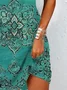 Femmes Ethnique Vert Col Rond Confortable Mini Robe Décontracté