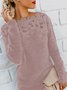 Pulls Décontracté Plain Printemps / Automne Col V Micro-élasticité Quotidien Manches Longues Fil/fil de laine Droit pour Femmes