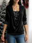 Chemisiers1 Femmes Pois Polka Décontracté Printemps / Automne Quotidien Ample Dentelle Jersey Manches Longues Col Rond