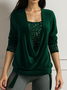 Chemisiers1 Femmes Pois Polka Décontracté Printemps / Automne Quotidien Ample Dentelle Jersey Manches Longues Col Rond