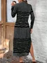 Femmes Rayé Noir Col Rond Confortable Robe Maxi Rétro