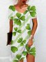 Femmes trèfle à quatre feuilles Vert Col Rond Confortable Mini Robe Décontracté