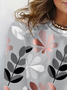 T-shirts Décontracté Printemps / Automne Feuille Quotidien Ample Jersey Manches Longues Col Rond Droit pour Femmes