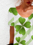 Femmes trèfle à quatre feuilles Vert Col Rond Confortable Mini Robe Décontracté