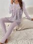 Deux Pièces Ensembles Décontracté Abstrait Printemps / Automne Naturel Aucune élasticité Quotidien Jersey Top Avec Pantalons Droit pour Femmes
