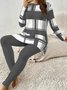 Deux Pièces Ensembles Géométrique Décontracté Printemps / Automne Naturel Jersey Col Rond Top Avec Pantalons Droit Régulier pour Femmes