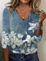 T-shirts Décontracté Floral Printemps / Automne Col V Aucune élasticité Quotidien Jersey Standard T.-N.-L. pour Femmes