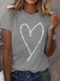 T-shirts Décontracté Été Coeur/cordé Ample le Jour de la Saint-Valentin Col Rond en Mélangé de Coton Droit Régulier pour Femmes