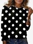 T-shirts Femmes Pois Polka Décontracté Printemps / Automne Micro-élasticité Quotidien Manches Longues Régulier Droit Régulier