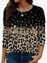 T-shirts Femmes Décontracté Printemps / Automne Motif Léopard Micro-élasticité Ample Manches Longues Col Rond Régulier Régulier
