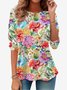 T-shirts Femmes Décontracté Floral Printemps / Automne Quotidien Ample Manches Longues Régulier Régulier Non