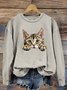 Sweat-shirts Femmes Décontracté Printemps / Automne Chat Micro-élasticité Pull-over Manches Longues Col Rond Régulier Régulier