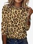 T-shirts Femmes Décontracté Printemps / Automne Motif Léopard Micro-élasticité Quotidien Jersey Manches Longues Régulier Régulier