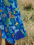 Femmes Floral Bleu Col Rond Confortable Robe Mi-Longue Décontracté