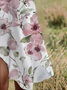 Femmes Floral Blanc Col Rond Confortable Robe Mi-Longue Décontracté