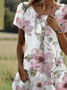 Femmes Floral Blanc Col Rond Confortable Robe Mi-Longue Décontracté