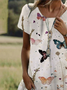 Femmes Floral Abricot Col Rond Confortable Robe Mi-Longue Décontracté