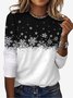T-shirts Décontracté Printemps / Automne Flocon de Neige Micro-élasticité Ample Jersey Manches Longues Régulier Régulier pour Femmes