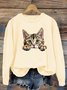 Sweat-shirts Femmes Décontracté Printemps / Automne Chat Micro-élasticité Pull-over Manches Longues Col Rond Régulier Régulier