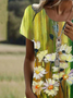 Femmes Floral Vert Col Rond Confortable Robe Mi-Longue Décontracté