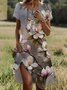 Femmes Floral Gris Col Rond Confortable Robe Mi-Longue Décontracté