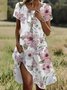 Femmes Floral Blanc Col Rond Confortable Robe Mi-Longue Décontracté