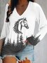 T-shirts Rétro Imprimé d'Animal Printemps / Automne Polyester Micro-élasticité Quotidien Coupe Régulière Manches Longues Régulier pour Femmes