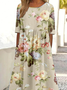 Femmes impression en 3D Kaki Clair Col Rond Confortable Robe Maxi Rétro