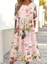 Femmes impression en 3D Kaki Clair Col Rond Confortable Robe Maxi Rétro