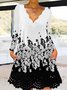 Femmes Floral Noir Col V Confortable Robe Mi-Longue Décontracté