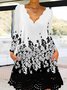 Femmes Floral Noir Col V Confortable Robe Mi-Longue Décontracté