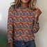 T-shirts Rétro Printemps / Automne Plaid Coton Micro-élasticité Col Rond Régulier Trapèze Régulier pour Femmes