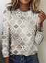 T-shirts Rétro Printemps / Automne Plaid Coton Quotidien Manches Longues Col Rond Régulier Régulier pour Femmes