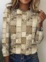 T-shirts Rétro Printemps / Automne Plaid Coton Quotidien Manches Longues Col Rond Régulier Régulier pour Femmes