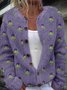 Cardigans Décontracté Floral Printemps / Automne Col Montant Micro-élasticité Quotidien Ample Laine/Tricot Régulier pour Femmes