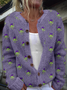 Cardigans Décontracté Floral Printemps / Automne Col Montant Micro-élasticité Quotidien Ample Laine/Tricot Régulier pour Femmes