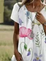 Femmes Floral Blanc Col Rond Confortable Robe Mi-Longue Décontracté