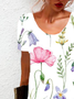 Femmes Floral Blanc Col Rond Confortable Mini Robe Décontracté