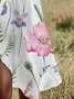 Femmes Floral Blanc Col Rond Confortable Robe Mi-Longue Décontracté