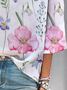 Chemisiers1 Femmes Décontracté Floral Printemps / Automne Col V Aucune élasticité Manches trois quarts Droit Régulier Non