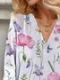 Chemisiers1 Femmes Décontracté Floral Printemps / Automne Col V Aucune élasticité Manches trois quarts Droit Régulier Non