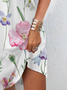 Femmes Floral Blanc Entaillé Confortable Boucle Mini Robe Décontracté