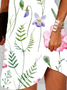 Femmes Floral Blanc Col Rond Confortable Mini Robe Décontracté