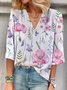 Chemisiers1 Femmes Décontracté Floral Printemps / Automne Col V Aucune élasticité Manches trois quarts Droit Régulier Non