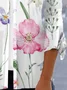 Élasticité moyenne Col V Manches trois quarts Régulier Floral Kimono pour Femmes