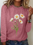 Chemisiers1 Décontracté Floral Printemps / Automne Quotidien Col Rond en Mélangé de Coton Droit Régulier Élasticité moyenne pour Femmes