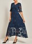 Femmes Plain Bleu Foncé Col V Confortable Robe Maxi Décontracté
