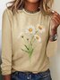 Chemisiers1 Décontracté Floral Printemps / Automne Quotidien Col Rond en Mélangé de Coton Droit Régulier Élasticité moyenne pour Femmes