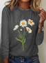 Chemisiers1 Décontracté Floral Printemps / Automne Quotidien Col Rond en Mélangé de Coton Droit Régulier Élasticité moyenne pour Femmes