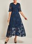 Femmes Plain Bleu Foncé Col V Confortable Robe Maxi Décontracté